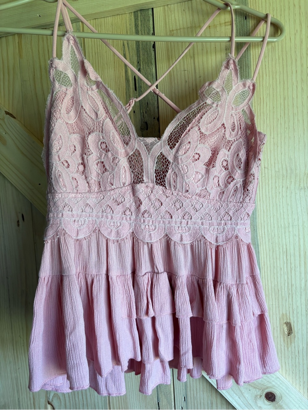 Women's Pink Lace Trim Cami Top